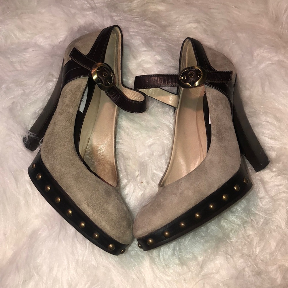 Pollini Suede Studded Mary Jane Pumps Size 38/8